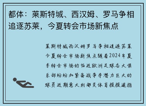 都体：莱斯特城、西汉姆、罗马争相追逐苏莱，今夏转会市场新焦点
